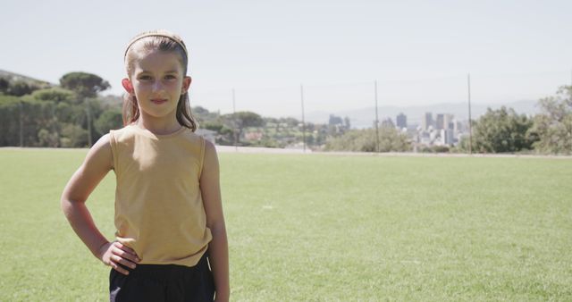 Young girl in athletic attire standing in city park - Download Free Stock Images Pikwizard.com