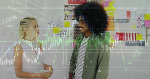 Diverse Colleagues Discussing Innovation Amidst Financial Growth