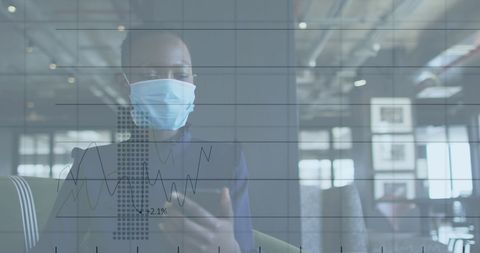 Businesswoman analyzing financial data on smartphone during pandemic