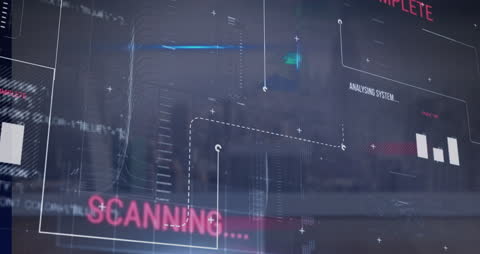 Digital Data Interface Overlaying Urban Skyline Visualization