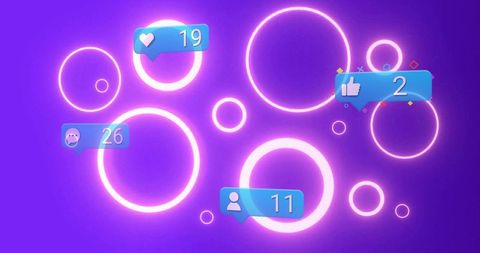 Futuristic Social Media Notifications on Neon Purple Background