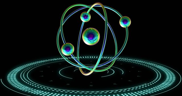 Futuristic Atom Model with Digital Data Interface on Black Background - Download Free Stock Images Pikwizard.com