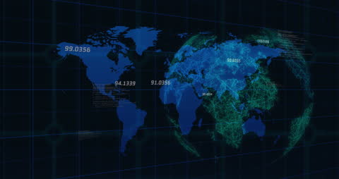 Digital World Map with Data Points Over Global Network