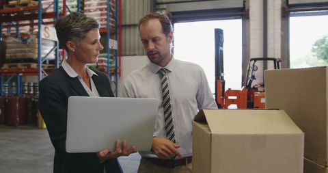 Warehouse Managers Collaborating with Laptop for Inventory Management - Download Free Stock Images Pikwizard.com