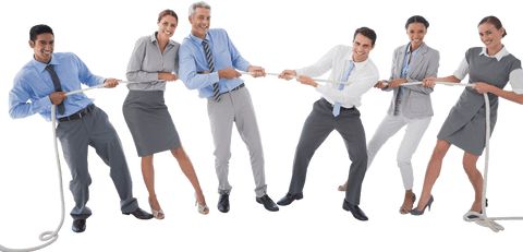 Transparent team tug of war among business professionals
