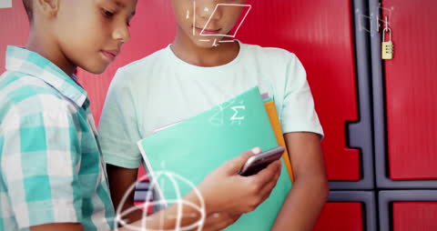 Biracial Boys Exploring Smartphone with Math Animations