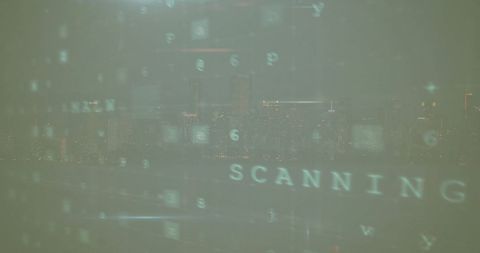 Digital data scanning with city skyline overlay