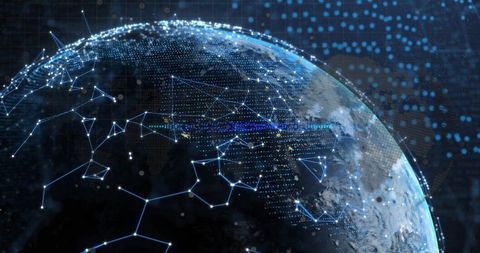 Digital earth globe with futuristic network connections and data grid