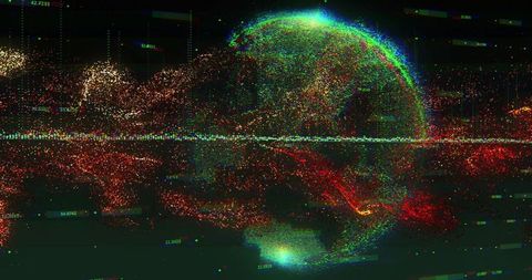 Neon Data Globe Visualizing Real-Time Global Network Traffic with Glitch Effects