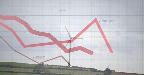 Wind turbine energy trends with dynamic red line graph