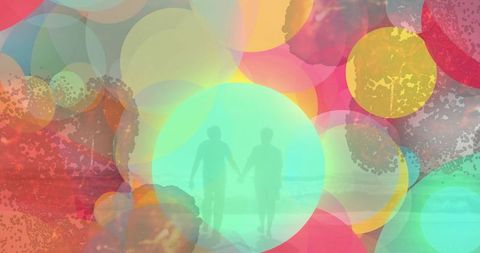 Senior Couple's Serene Beach Walk in Colorful Abstract