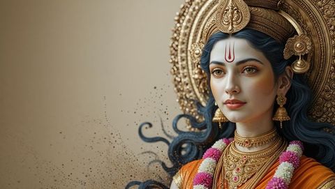 Serene Indian Deity with Floral Garland and Halo