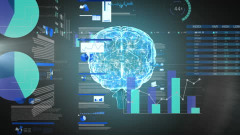 Digital Brain with Data Processing in Futuristic Interface