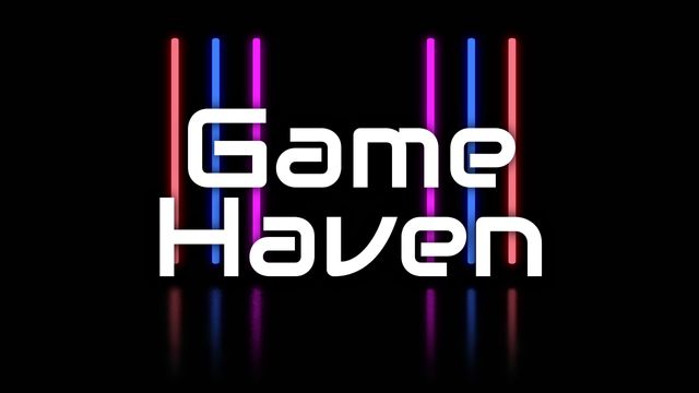 Neon glow Game Haven sign with sleek, modern font, perfectly capturing energetic, futuristic vibe. Ideal for promoting gaming hubs, arcades, e-sports events, and entertainment venues.