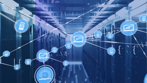 Futuristic Server Room with Digital Network Connections