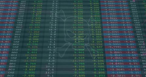 Digital financial data table with overlayed trend graph