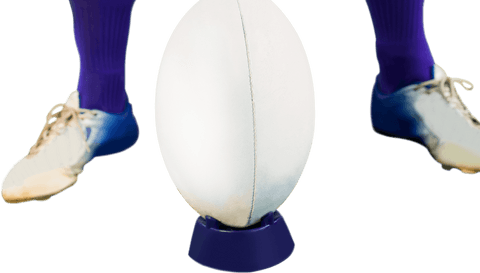 Rugby ball with kicking tee transparent