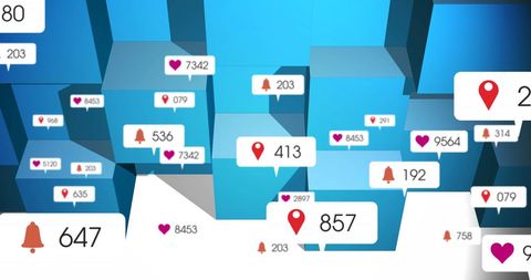 Social Media Icons Floating Against 3D Blue Cubes - Download Free Stock Images Pikwizard.com