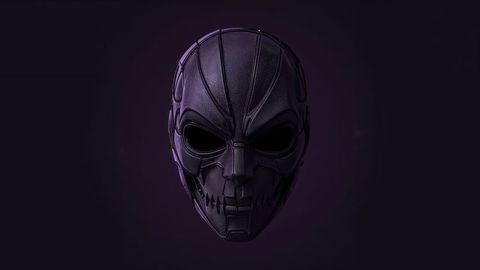 Mysterious Futuristic Skull Mask with Purple Gradient Background
