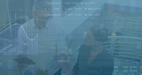 Business People Analyzing Financial Data with Digital Visualization