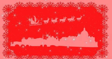 Festive Pink Christmas Silhouette with Santa and Sleigh