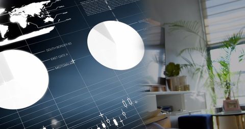 Digital Finance Dashboard Overlaid on Bright Office - Download Free Stock Images Pikwizard.com