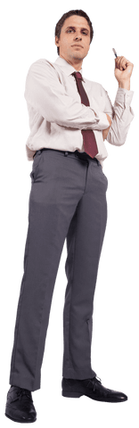 Serious businessman holding marker on transparent background