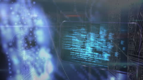 Digital Data Processing Overlapping Futuristic Screens