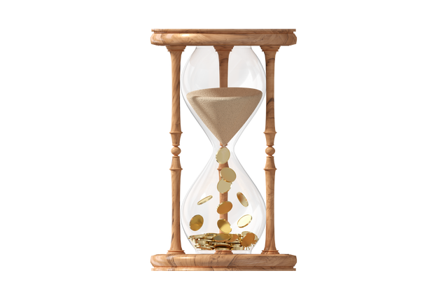 Transparent wooden hourglass with sand transitioning into gold coins - Download Free Stock Videos Pikwizard.com