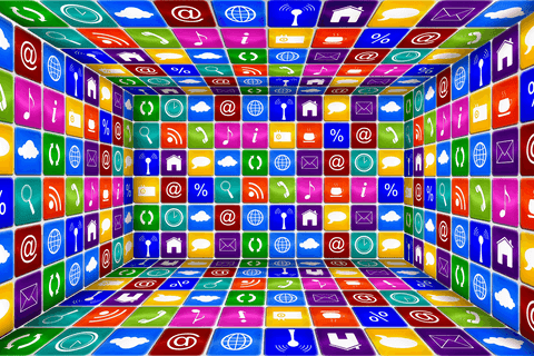 Colorful network symbols on transparent background illustration