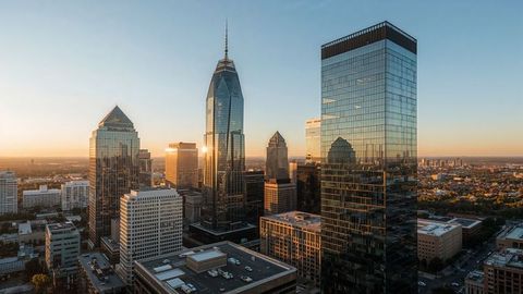 Modern charlotte urban skyline at sunset with glass skyscrapers