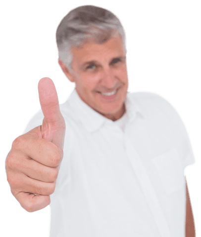 Silver-Haired Man Giving Confident Thumbs Up on Transparent Background