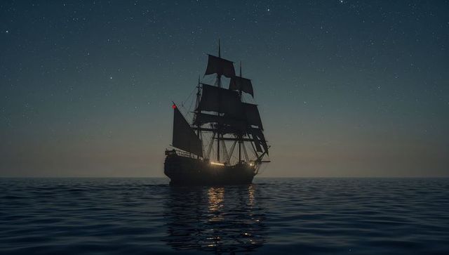 Elegant Ship Silhouette Against Starry Night Ocean