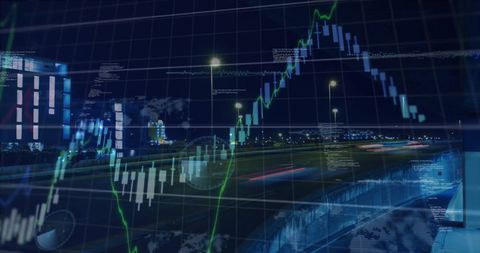 Composite of Financial Graphs and Code with City Night Traffic - Download Free Stock Images Pikwizard.com