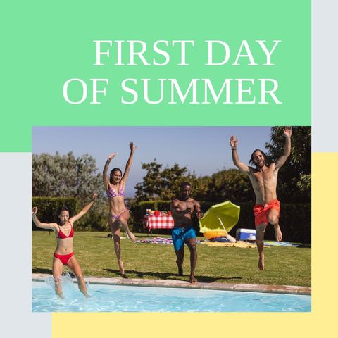 Joyful Friends Jumping into Pool Celebrating Start of Summer - Download Free Stock Templates Pikwizard.com