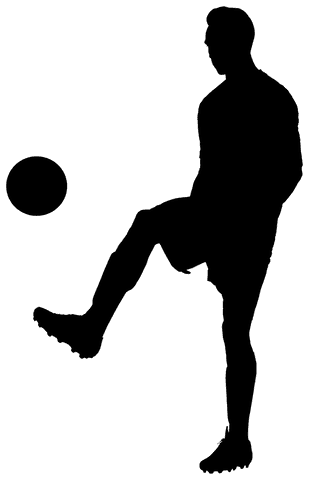 Transparent silhouette of footballer kicking ball icon