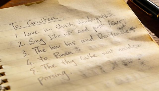 Handwritten To-Do List on Yellow Lined Notepad with Pencil Smudges and Pen Close-Up