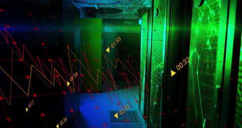 Digital Data Processing in Server Room with Overlay Graphics