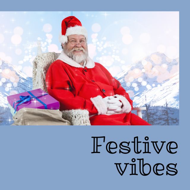 Santa Claus with Wrapped Present Smiling on Winter Scene - Download Free Stock Templates Pikwizard.com