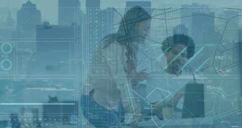 Futuristic Technology Data Interface in Modern Office Collaboration