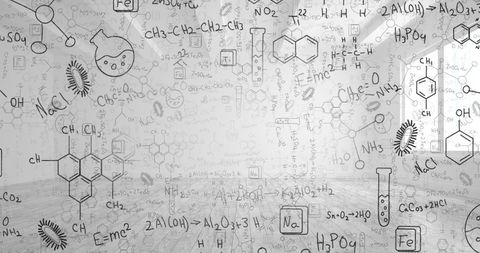 chemical structures overlaying empty office for innovative education concept - Download Free Stock Images Pikwizard.com