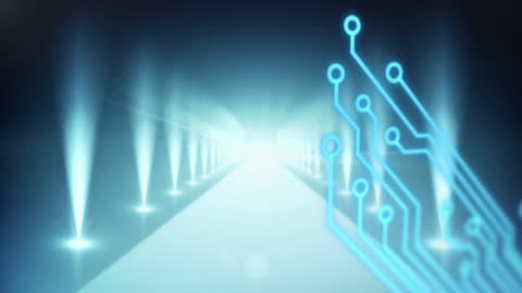 Futuristic Digital Circuit with Neon Pathway