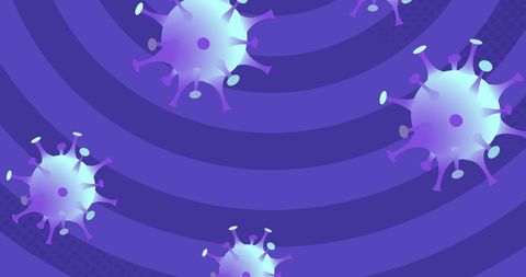 Digital Illustration of COVID-19 Cells on Purple Spiral Background