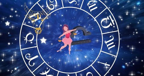 zodiac wheel with libra and taurus symbols on cosmic background - Download Free Stock Images Pikwizard.com