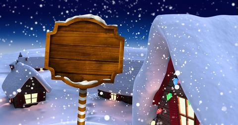 Winter Wonderland Village with Empty Wooden Sign