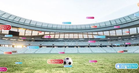 Stadium with Social Media Icons Hovering Over Soccer Field - Download Free Stock Images Pikwizard.com