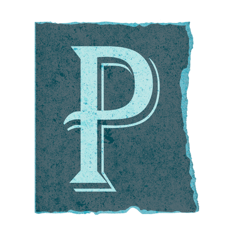 Stylized distressed uppercase letter 'p' on transparent background