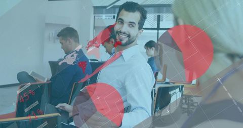 Smiling Professional in Training Room with Global Data Technology