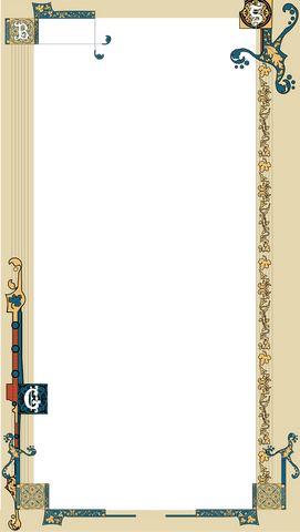 Transparent vintage ornate frame with gold vine motifs and teal scrollwork