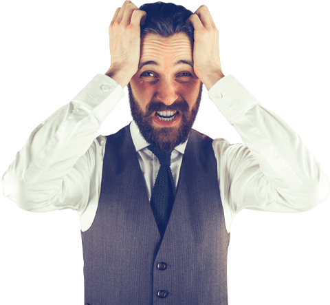 Frustrated Businessman Grabbing Hair Transparent Background